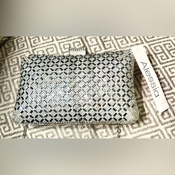 NEW ALESSIA Rhinestone Bridal Clutch Bag  Evening/Bridal Clutch w/Chain 5\
